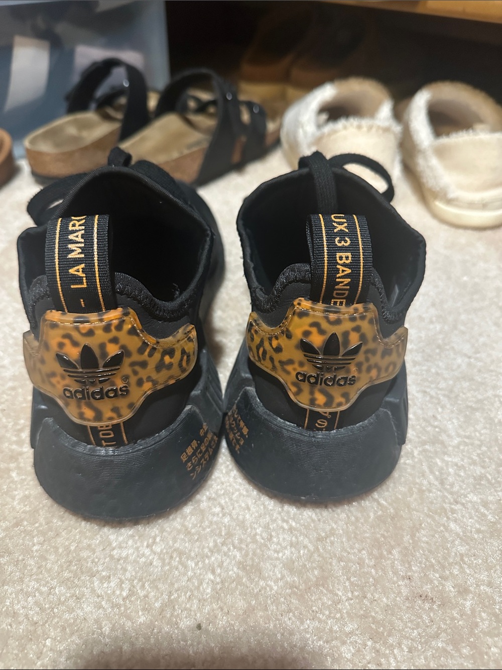 adidas Black Sneakers with Leopard Heel Accent